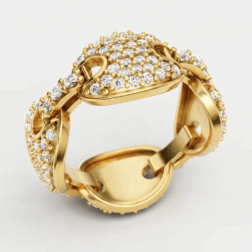 Anillo Banda Eslabones Pavé
